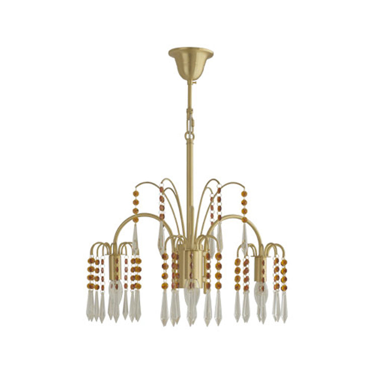 Country Style Branch Pendant Lamp Crystal Beading Chandelier in Brass for Cafe