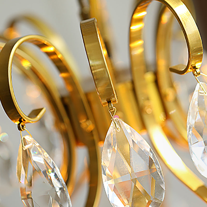 Brass Scrolls Chandelier Pendant Countryside Crystal Dining Room Hanging Light