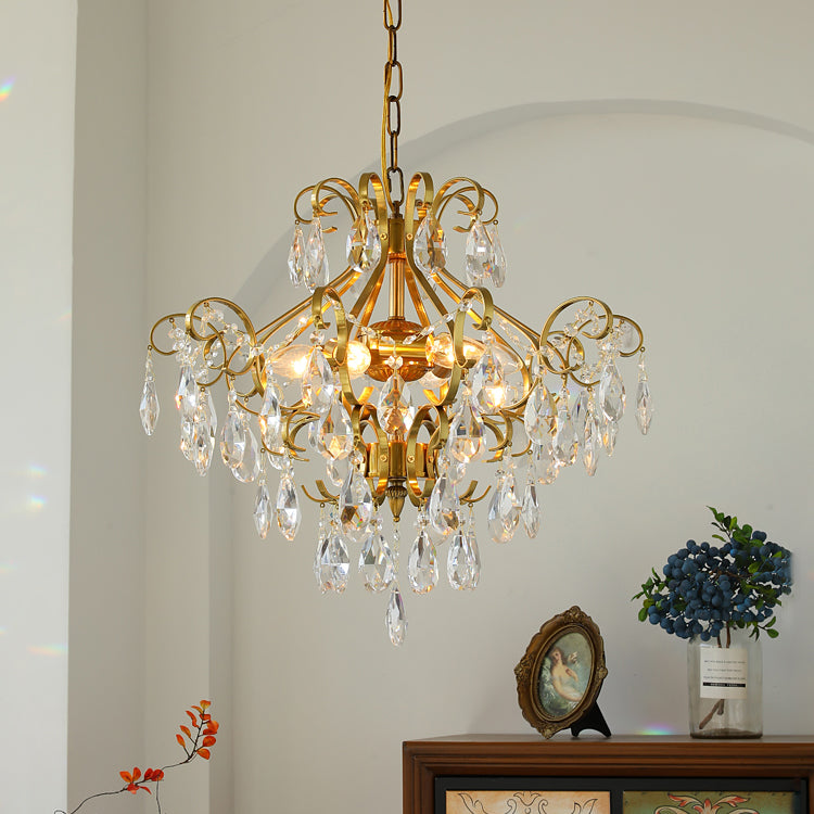 Brass Scrolls Chandelier Pendant Countryside Crystal Dining Room Hanging Light