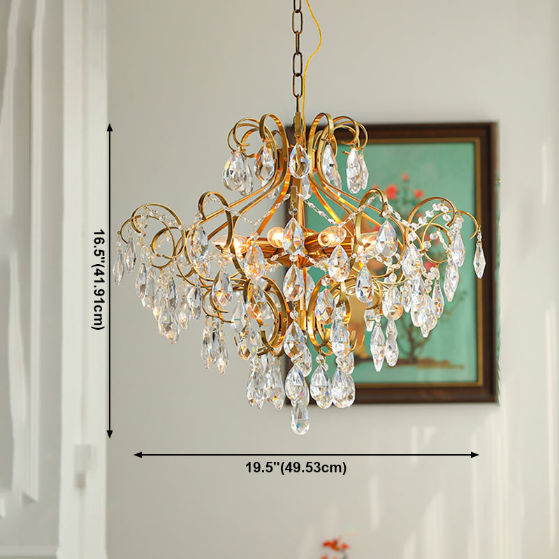 Brass Scrolls Chandelier Pendant Countryside Crystal Dining Room Hanging Light