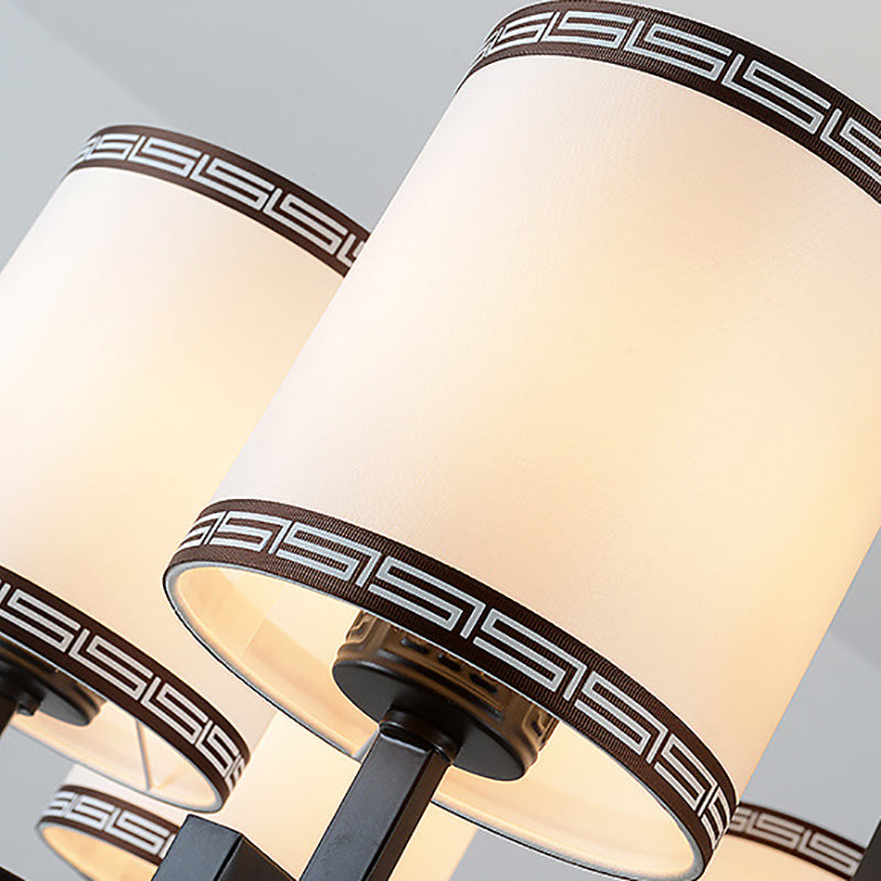 Cylindrical Fabric Suspension Lamp Retro Lobby Living Room Chandelier with Tassel