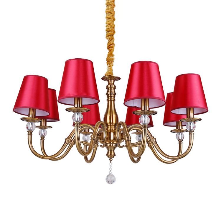 Tissu en tissu et lustre en laiton Conical Country Style Pendant Light pour le salon