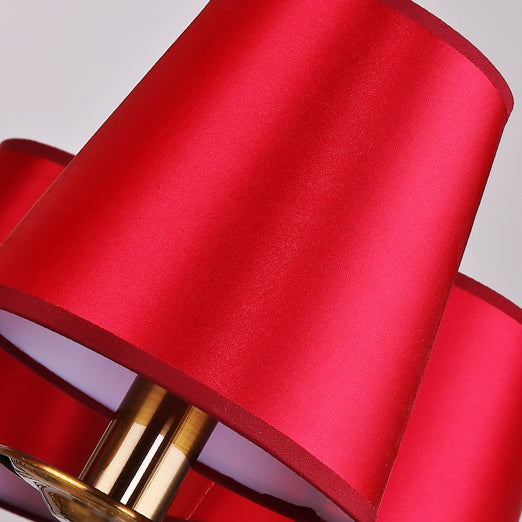 Fabric Red and Brass Chandelier Conical Country Style Pendant Light for Living Room