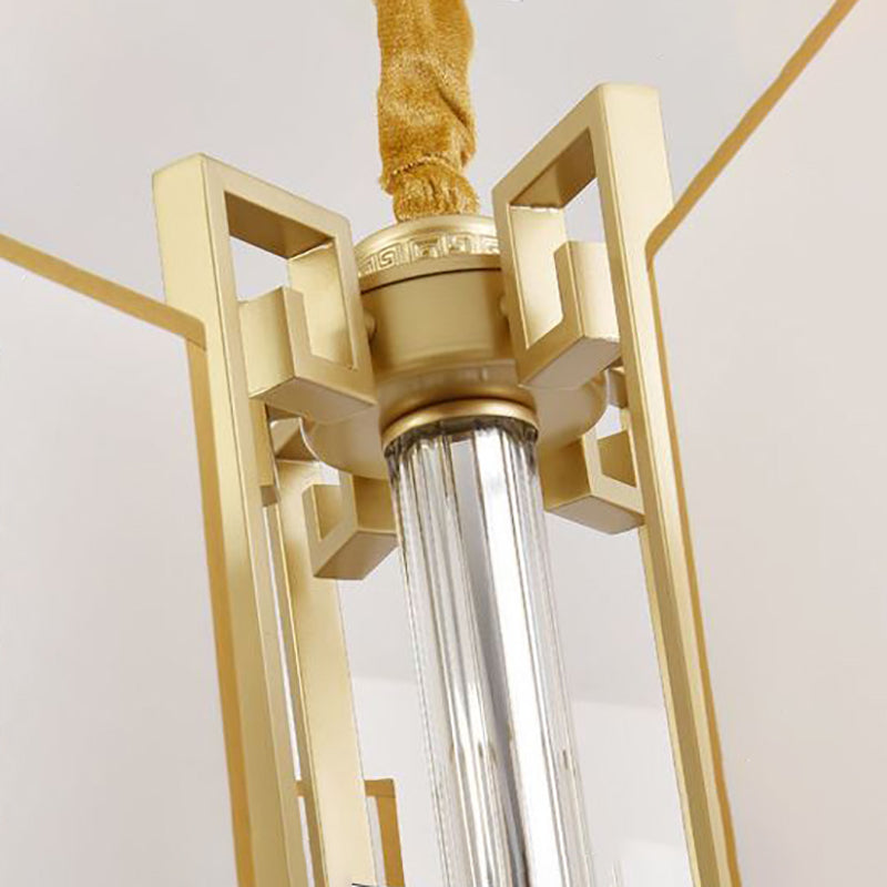 Brass Square Suspension Light Traditional Fabric Lobby Chandelier Light Fixture