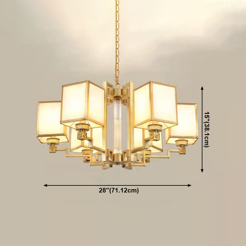 Brass Square Suspension Light Traditional Fabric Lobby Chandelier Light Fixture