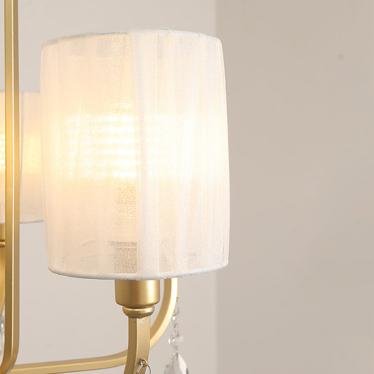 Brass 6 têtes CHANDELIER LICHING Country Style Fabric Pendante Cylindre Pendre pour le salon