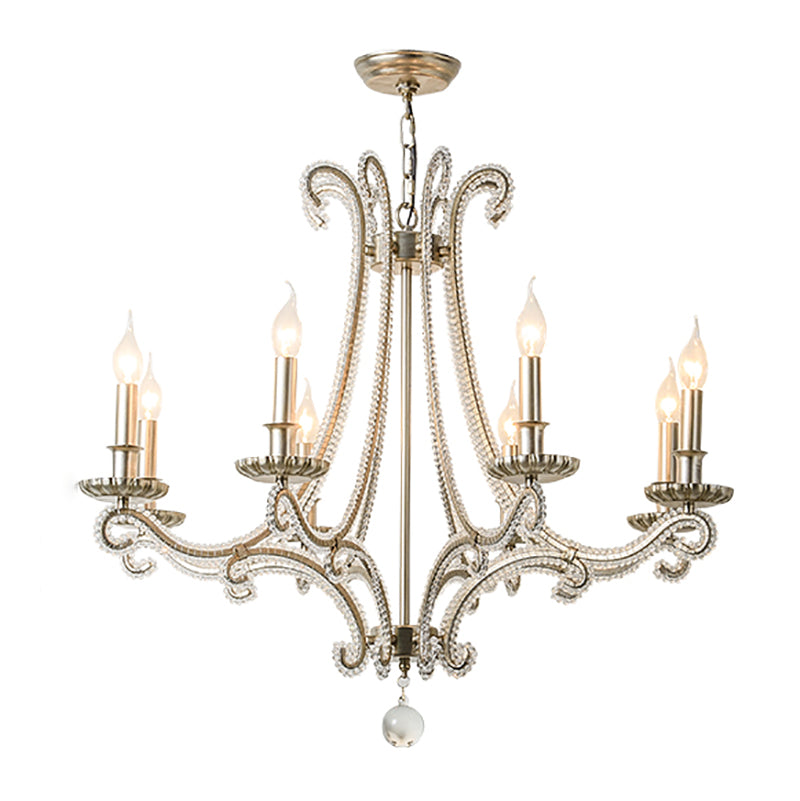 Candle Chandelier Light Fixtures Traditional Multi-Head Suspension Pendant Lamps with Crystal Bead