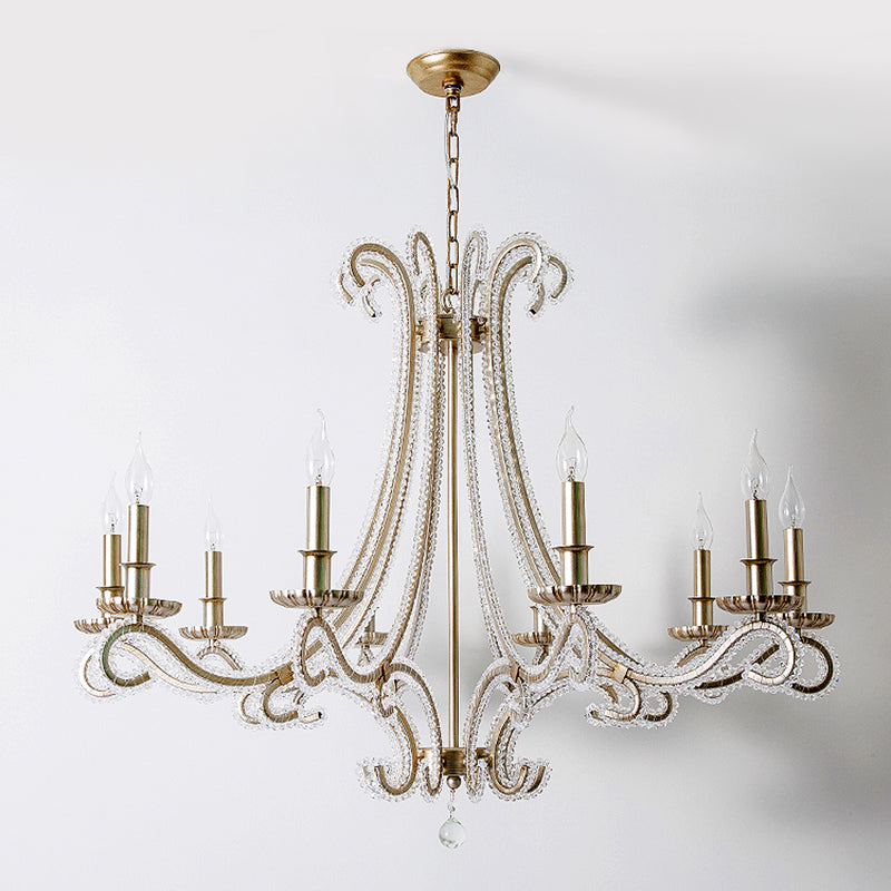 Candle Chandelier Light Fixtures Traditional Multi-Head Suspension Pendant Lamps with Crystal Bead