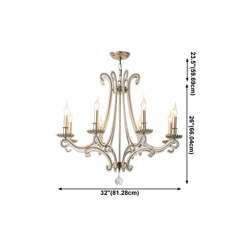 Candle Chandelier Light Fixtures Traditional Multi-Head Suspension Pendant Lamps with Crystal Bead