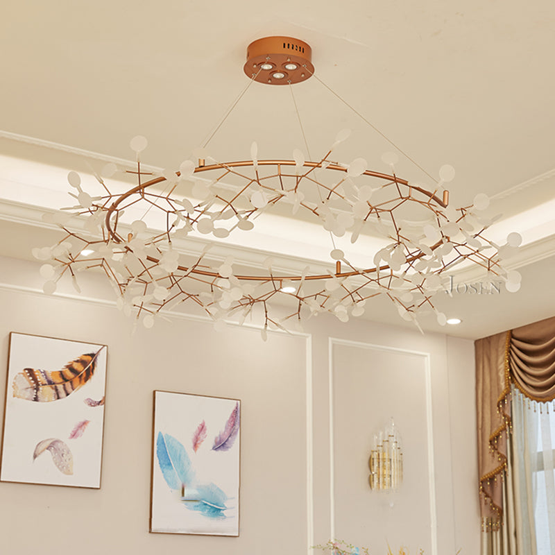 Nordic Style Chandelier Rose Gold Firefly Hanging Lamp with Acrylic Shade for Living Room