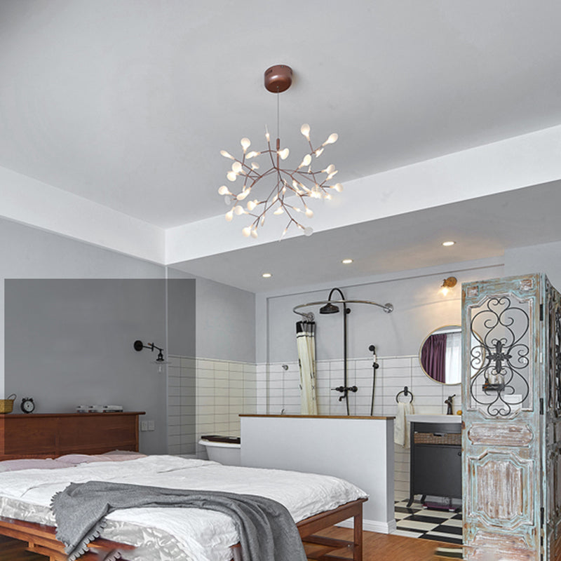 Nordic Style Chandelier Rose Gold Firefly Hanging Lamp with Acrylic Shade for Living Room