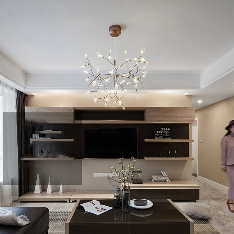 Nordic Style Chandelier Rose Gold Firefly Hanging Lamp with Acrylic Shade for Living Room