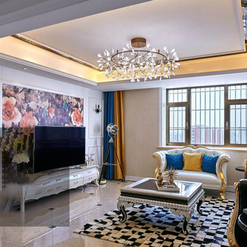 Nordic Style Chandelier Rose Gold Firefly Hanging Lamp with Acrylic Shade for Living Room