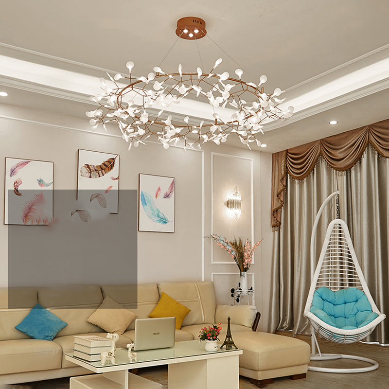 Nordic Style Chandelier Rose Gold Firefly Hanging Lamp with Acrylic Shade for Living Room