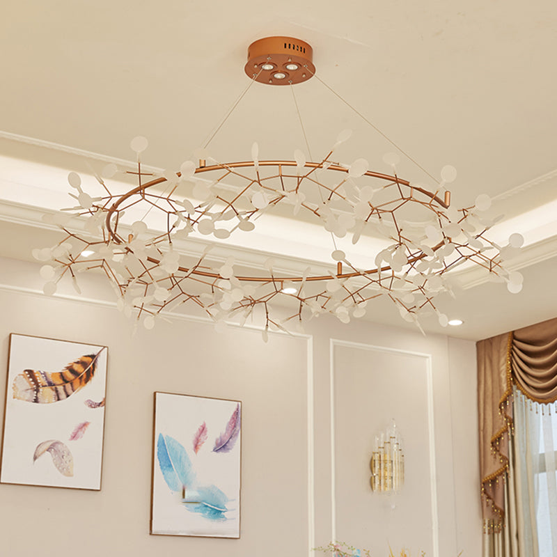 Metal Branch Shape Chandelier Nordic Style Fireflies Hanging Lamp for Living Room