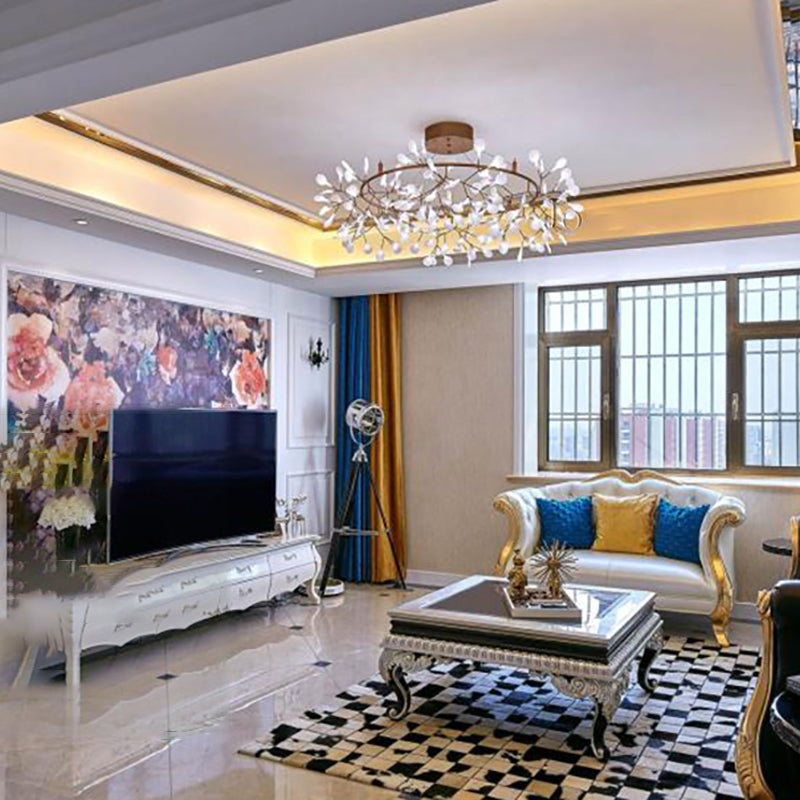 Metal Branch Shape Chandelier Nordic Style Fireflies Hanging Lamp for Living Room