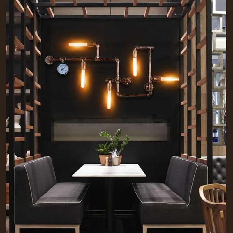 Lámpara de pared de tubería de agua de metal 5 cabezas de estilo industrial montado en la pared Luz de la pared