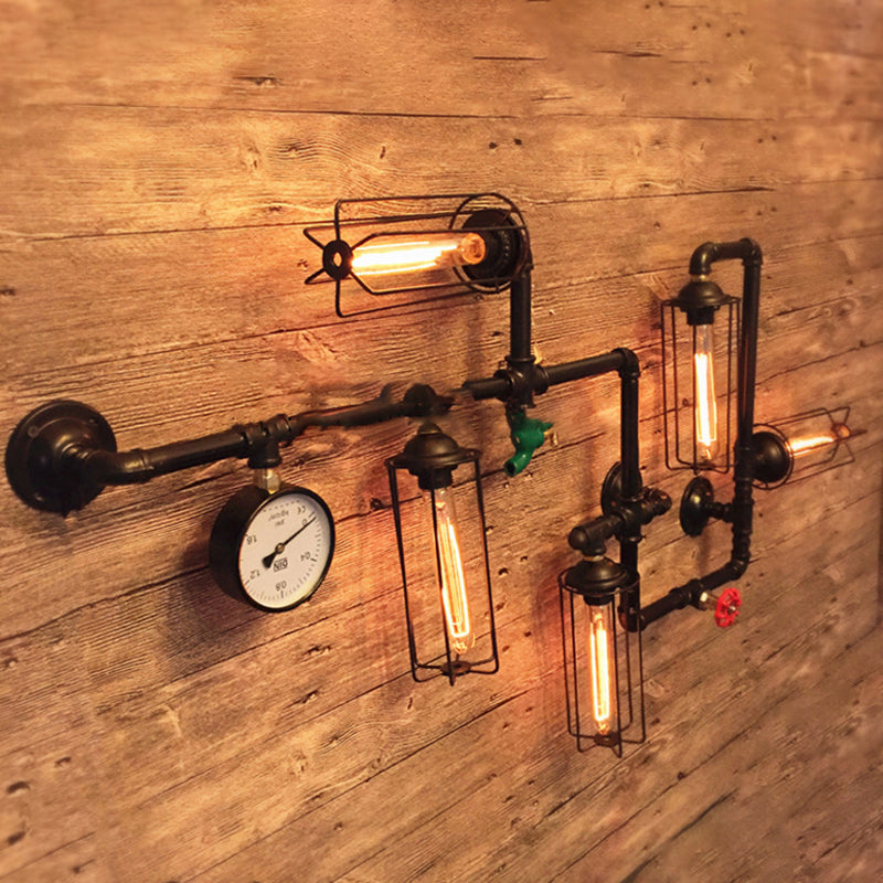 Lámpara de pared de tubería de agua de metal 5 cabezas de estilo industrial montado en la pared Luz de la pared