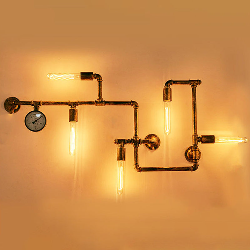 Lámpara de pared de tubería de agua de metal 5 cabezas de estilo industrial montado en la pared Luz de la pared