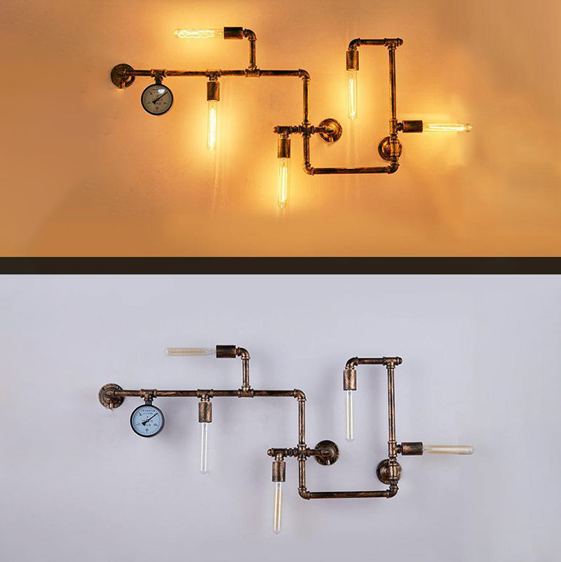 Lámpara de pared de tubería de agua de metal 5 cabezas de estilo industrial montado en la pared Luz de la pared