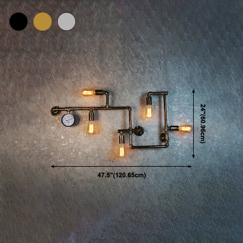 Lámpara de pared de tubería de agua de metal 5 cabezas de estilo industrial montado en la pared Luz de la pared