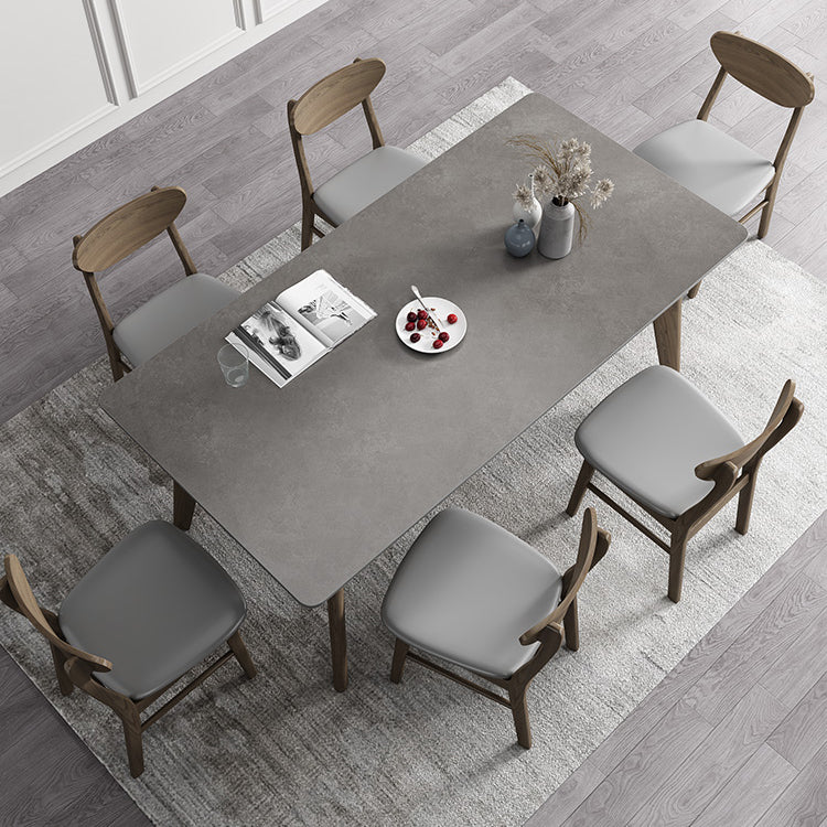 Rectangle Sintered Stone Grey Tone Dining Table Vintage 4 Legs Table for Dining Room
