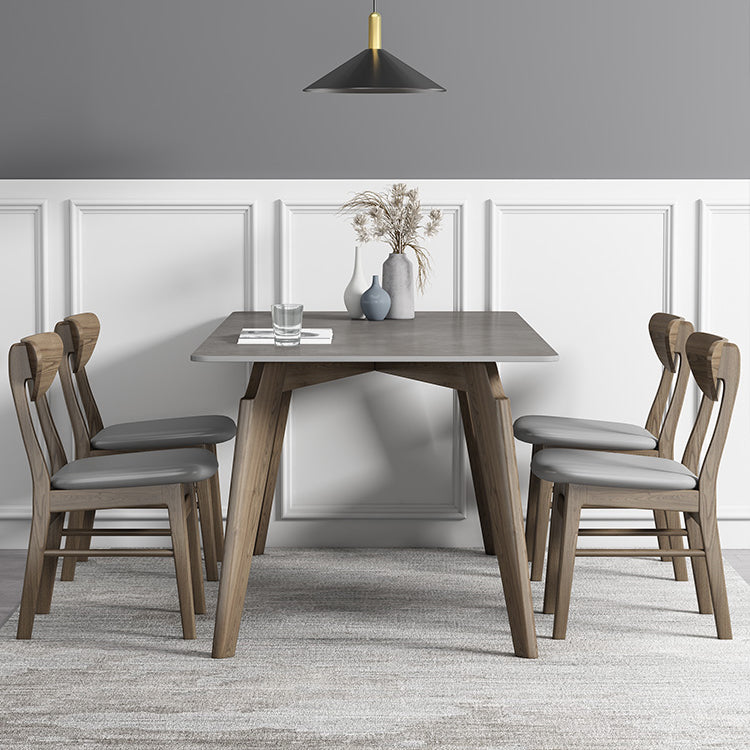 Rectangle Sintered Stone Grey Tone Dining Table Vintage 4 Legs Table for Dining Room