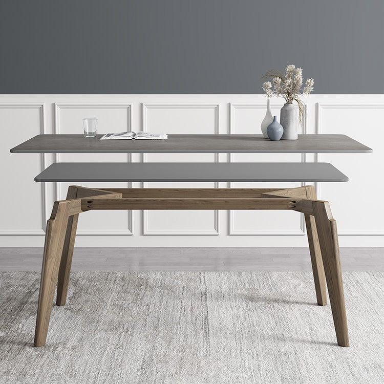 Rectangle Sintered Stone Grey Tone Dining Table Vintage 4 Legs Table for Dining Room