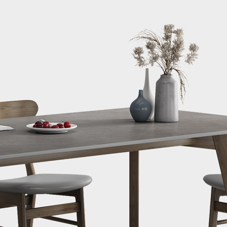 Rectangle Sintered Stone Grey Tone Dining Table Vintage 4 Legs Table for Dining Room