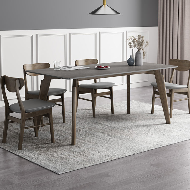 Rectangle Sintered Stone Grey Tone Dining Table Vintage 4 Legs Table for Dining Room