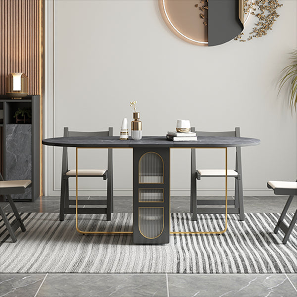 59-inch Oval Shape Casual Dining Table Two-Color Extendable Table with Sintered Stone