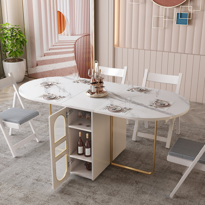 59-inch Oval Shape Casual Dining Table Two-Color Extendable Table with Sintered Stone