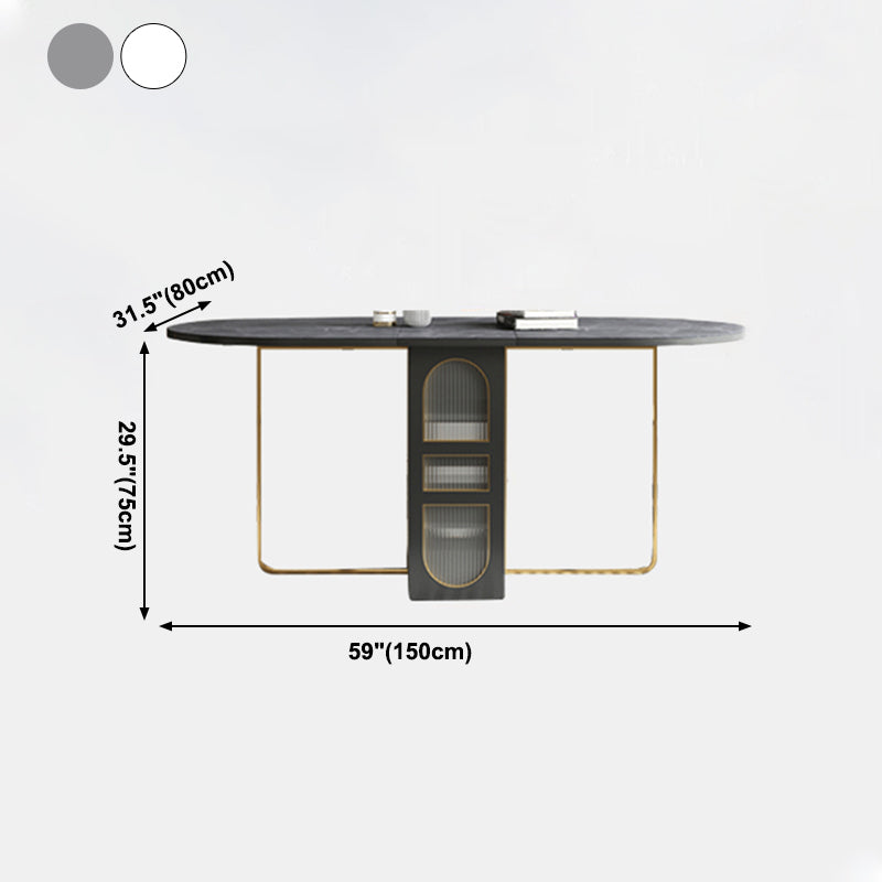 59-inch Oval Shape Casual Dining Table Two-Color Extendable Table with Sintered Stone