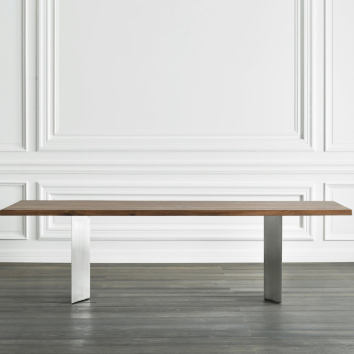 Mesa de comedor rectangular de color madera, mesa de madera maciza de pino, lujo con pedestal doble