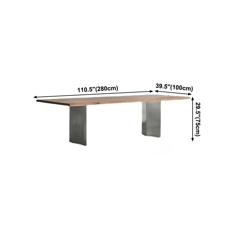 Mesa de comedor rectangular de color madera, mesa de madera maciza de pino, lujo con pedestal doble