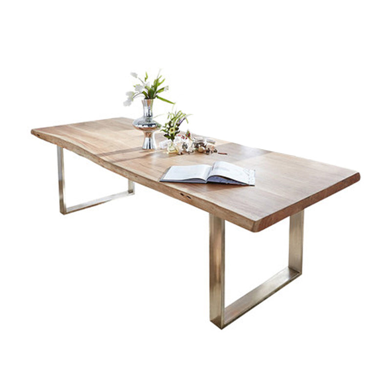 Mesa de madera maciza en tono marrón, mesa con base de trineo de lujo para comedor
