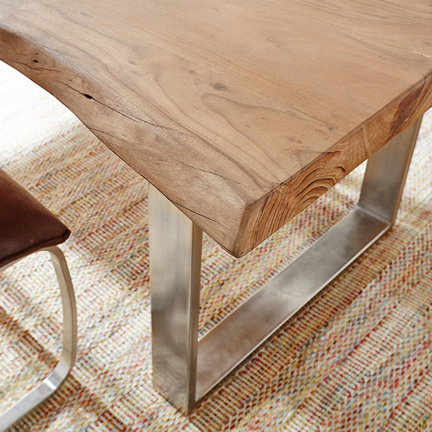 Mesa de madera maciza en tono marrón, mesa con base de trineo de lujo para comedor