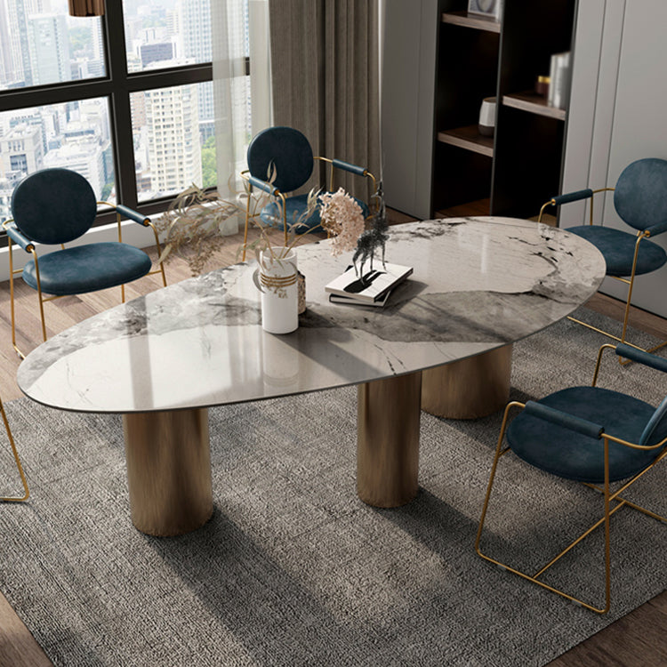 Oval Sintered Stone Dining Table Luxury Kitchen Table with 3 Legs in Gold