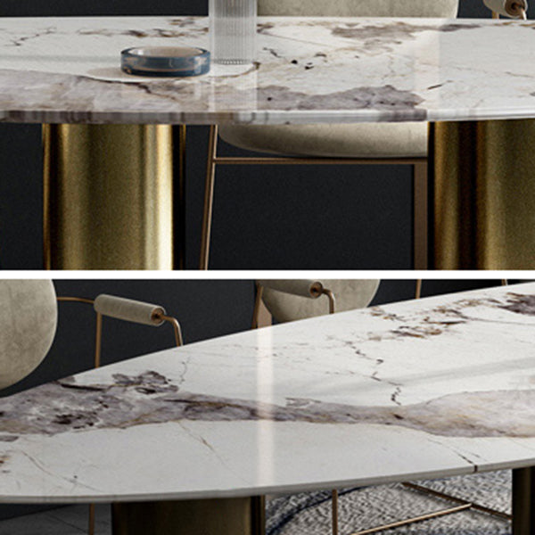 Oval Sintered Stone Dining Table Luxury Kitchen Table with 3 Legs in Gold