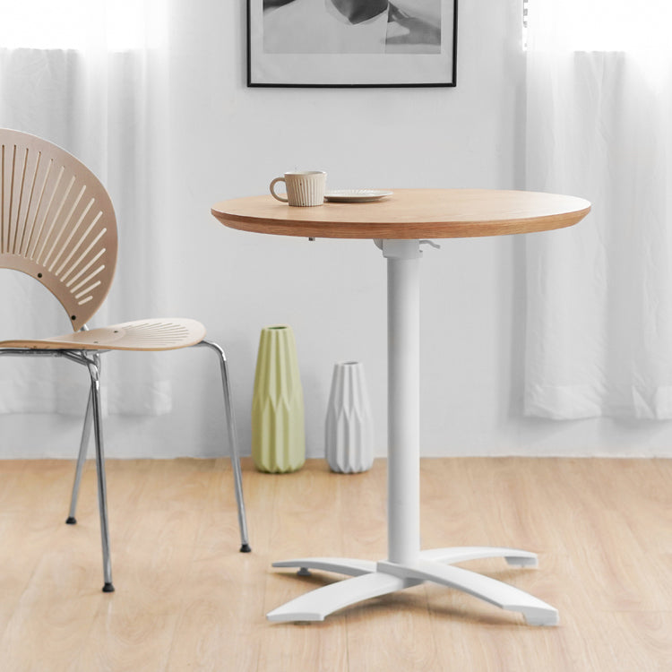 Metal Contemporary Round Dining Table Wood Top Dining Table with Pedestal Base