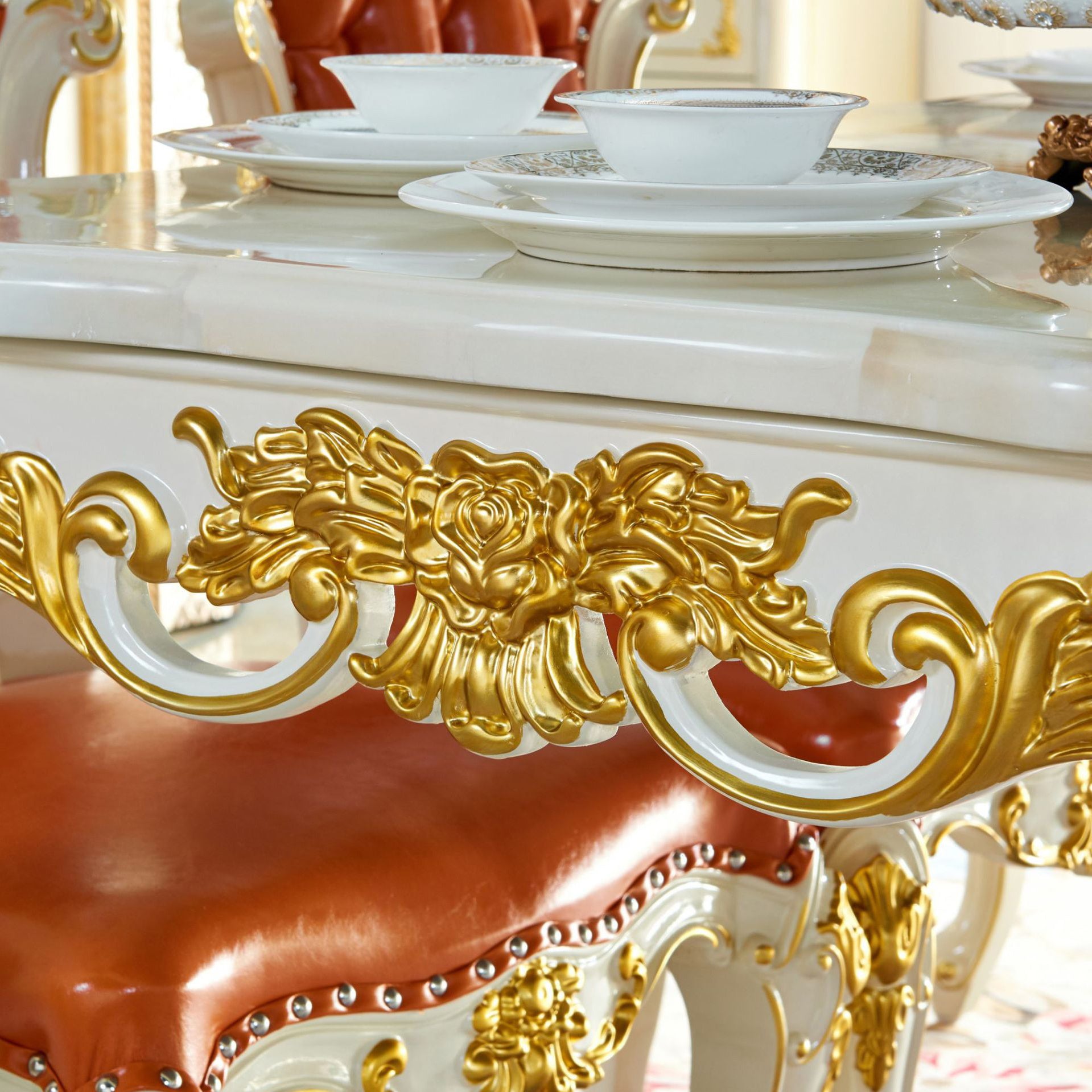 Mesa de mármol rectangular con base de 4 patas resistente a arañazos de estilo de lujo para el hogar