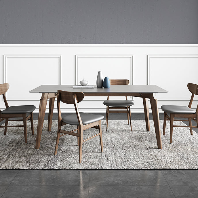 Mid-Century Gray Sintered Stone Table Rectangle Standard Dining Table for Kitchen