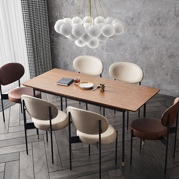 Mesa de comedor de estilo tradicional de lujo, mesa rectangular marrón de madera maciza con 4 patas