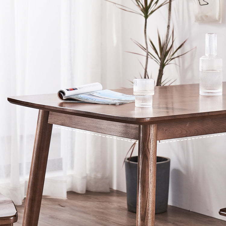 Mid-Century Modern Dining Table Brown Rectangle Solid Wood Dining Table