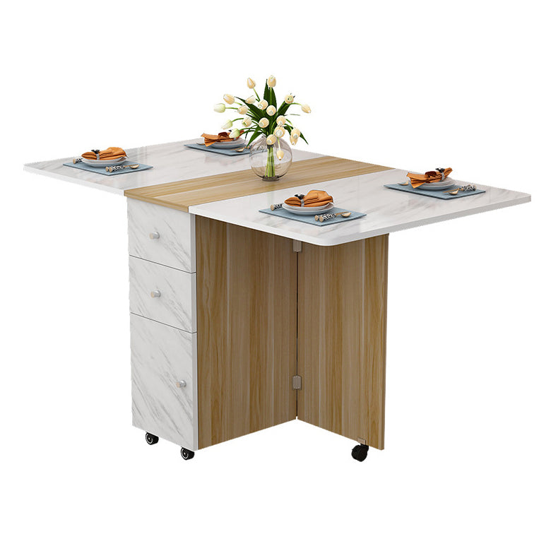 Manufactured Wood Mid-Century Modern Table Rectangle Wood Top Table with Drop Leaf