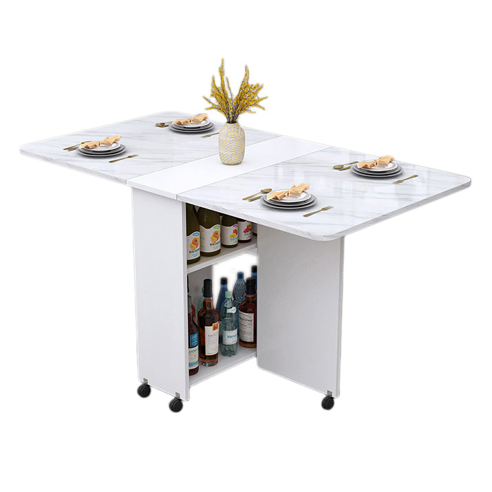 Manufactured Wood Mid-Century Modern Table Rectangle Wood Top Table with Drop Leaf