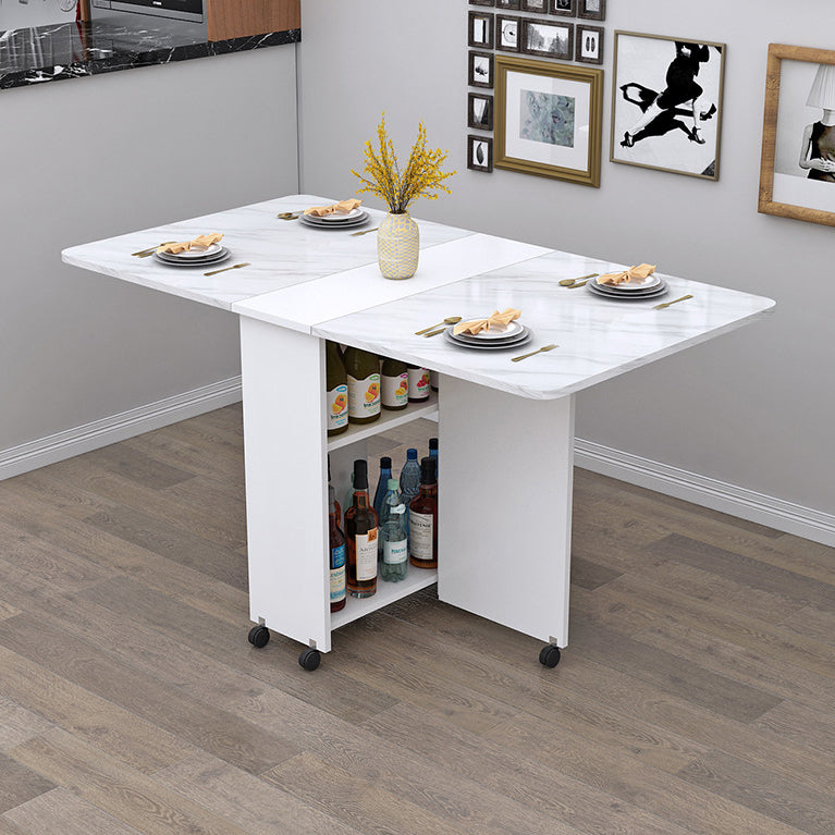 Manufactured Wood Mid-Century Modern Table Rectangle Wood Top Table with Drop Leaf