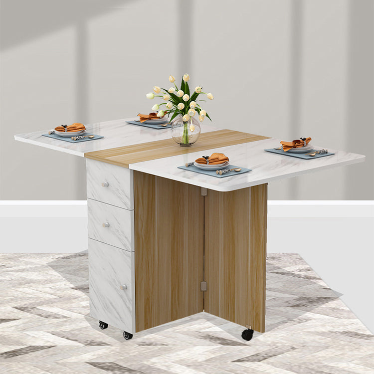 Manufactured Wood Mid-Century Modern Table Rectangle Wood Top Table with Drop Leaf