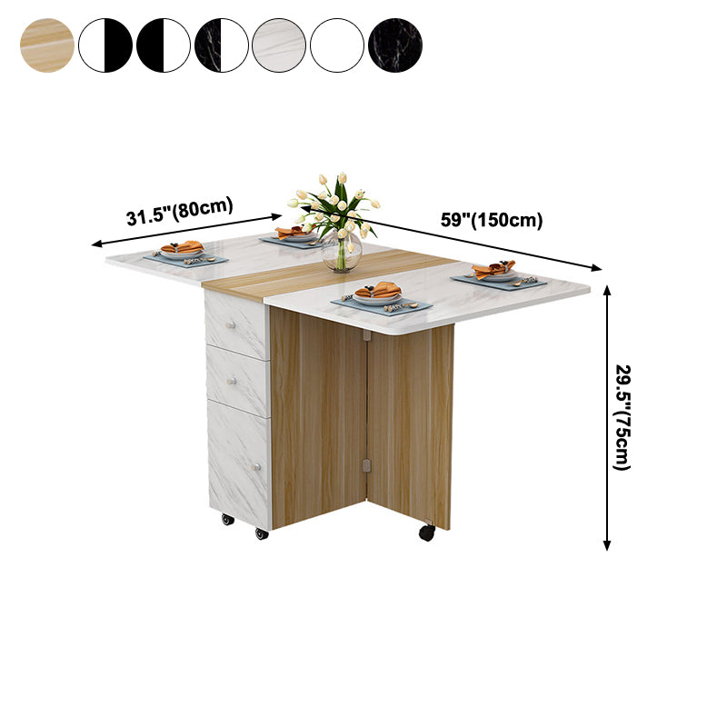 Manufactured Wood Mid-Century Modern Table Rectangle Wood Top Table with Drop Leaf