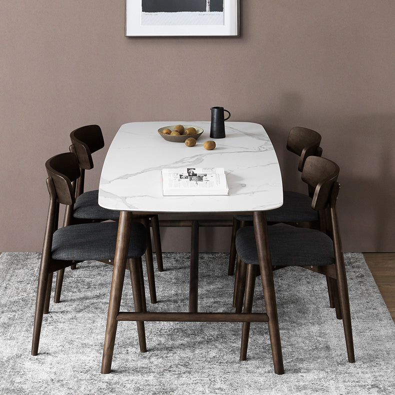 Solid Wood Mid-Century Modern Table Rectangle Sintered Stone Top Table with Trestle